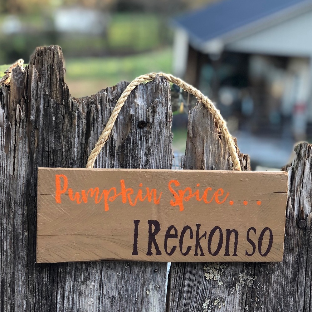 Wood hanging sign pumpkin spice fall farmhouse rustic decor
